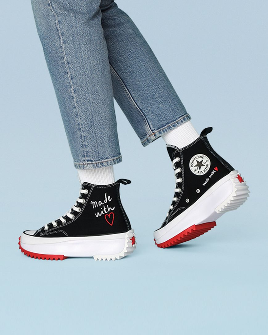 Women's Converse Run Star Hike Made With Love High Top Platform Shoes Black / White / Red | AU 143E5W